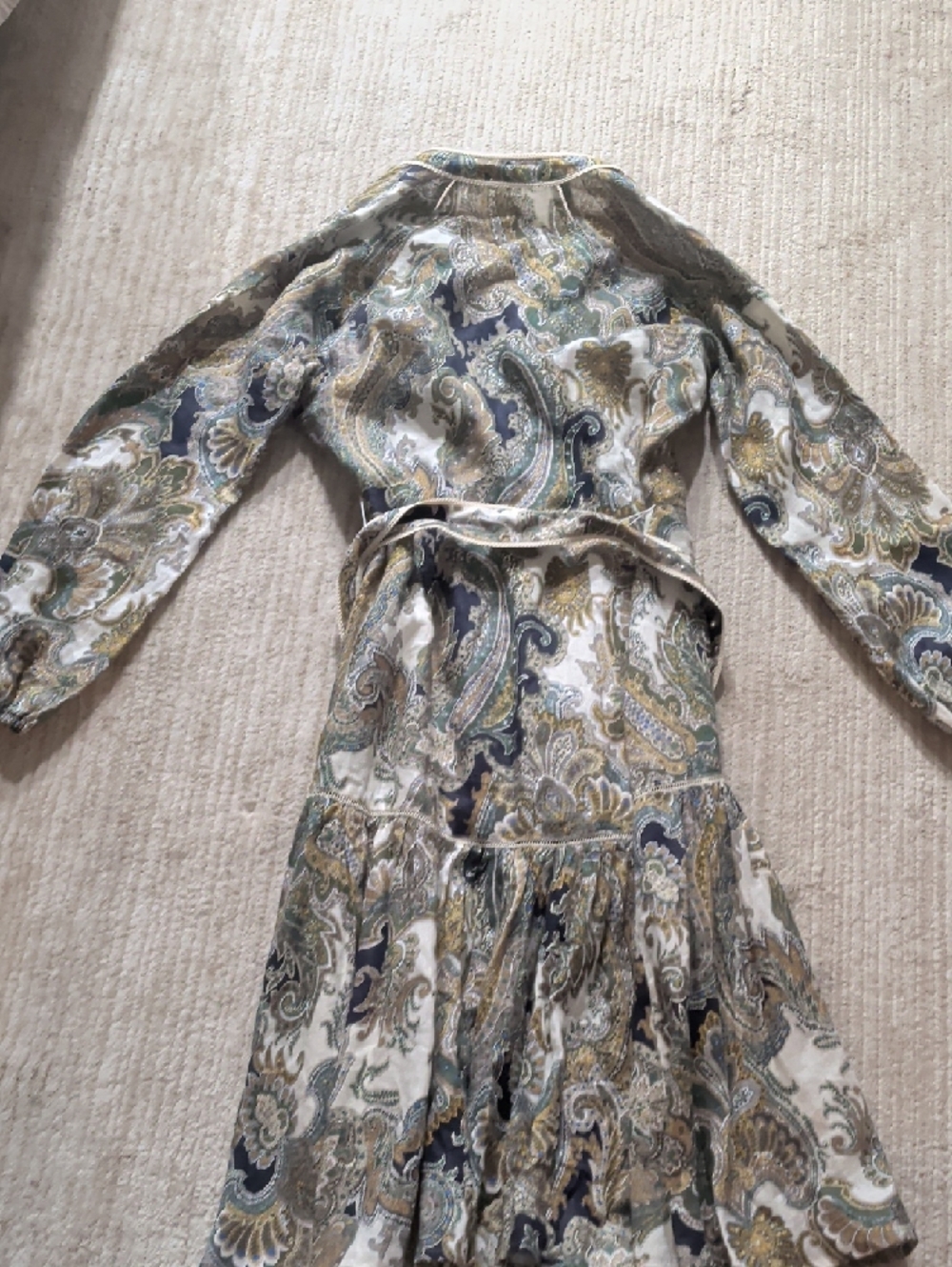 Veronica Beard Long-Sleeve Paisley Maxi Dress in Navy, Green, Cream - Picture 3 of 3